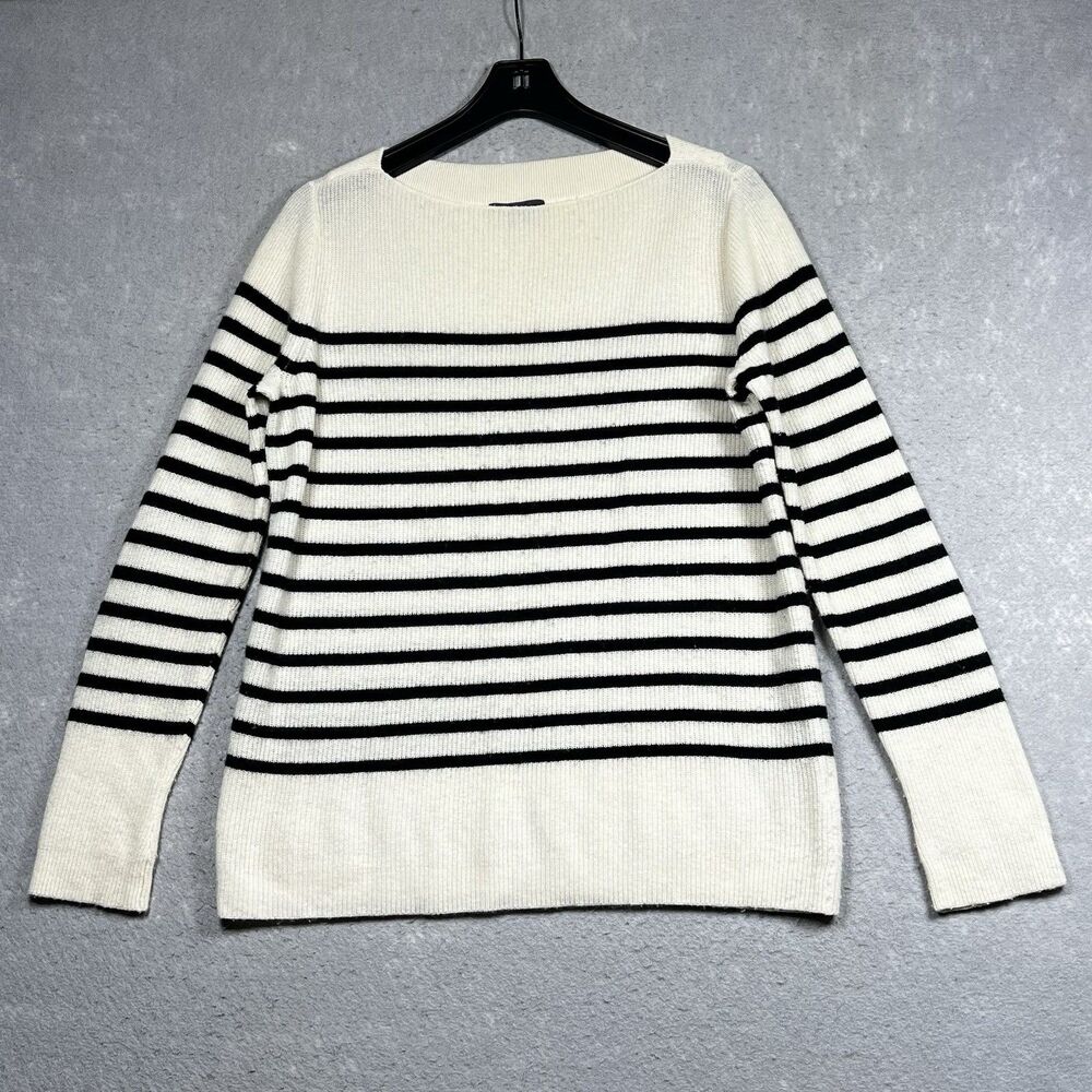VINCE Breton Sweater Women’s Large Stripe 100% Cashmere Boatneck Almond Coastal